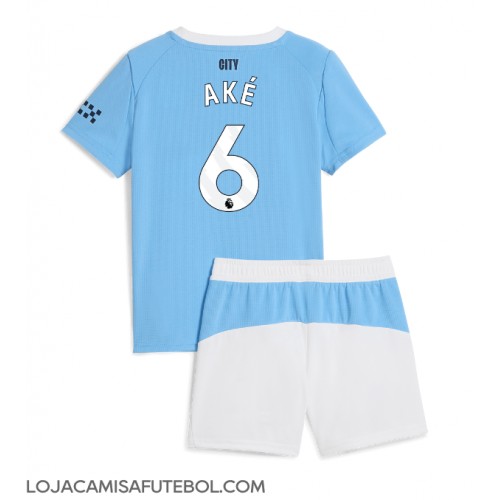 Camisa de Futebol Manchester City Nathan Ake #6 Equipamento Principal Infantil 2025-26 Manga Curta (+ Calças curtas)